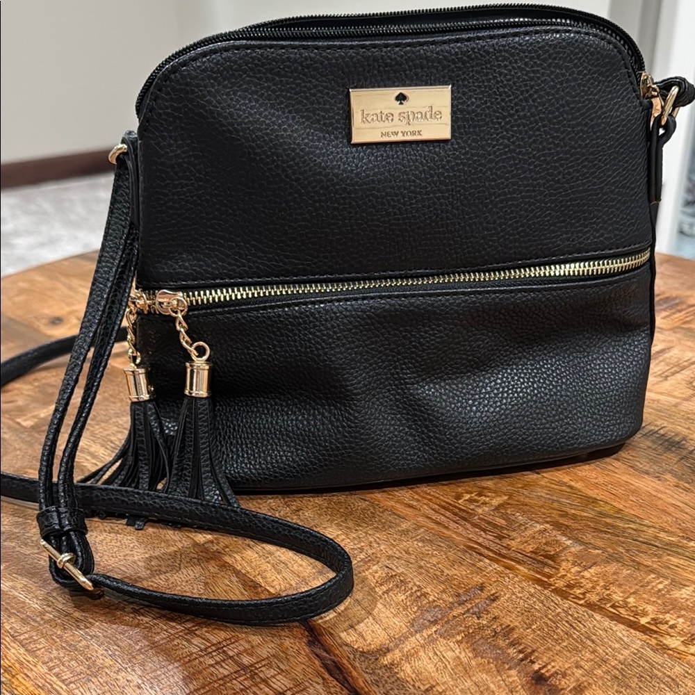 Kate Spade Black and Gold Crossbody Bag with Tassel Detail